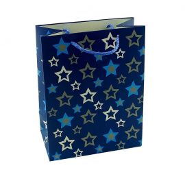 Пакет подарочный Звезды на синем 31х42х12